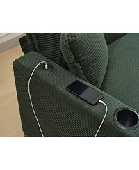 Streamdale Green Corduroy L-Shape Sofa with Usb & Footstool