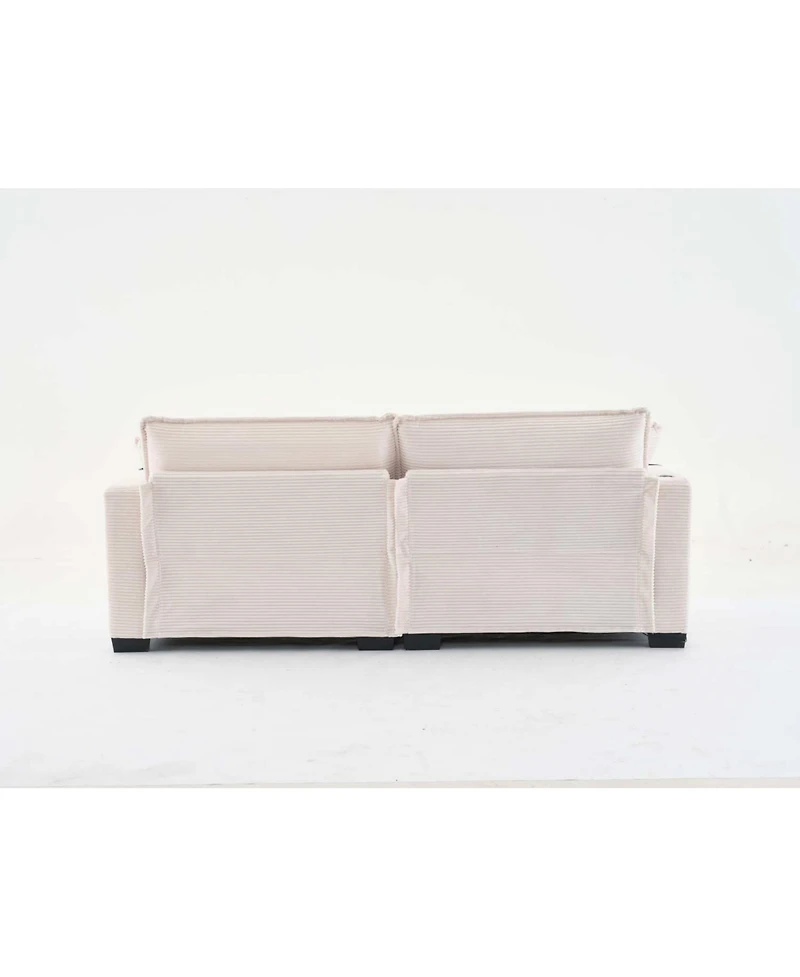 Streamdale L Shape Corduroy Sofa w/ Usb, Cup Holder & Ottoman - Beige