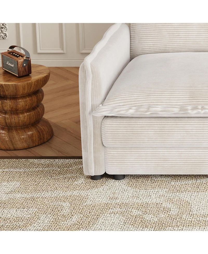 Streamdale Corduroy 3-Seater Cloud Couch with Footrest & Cushions