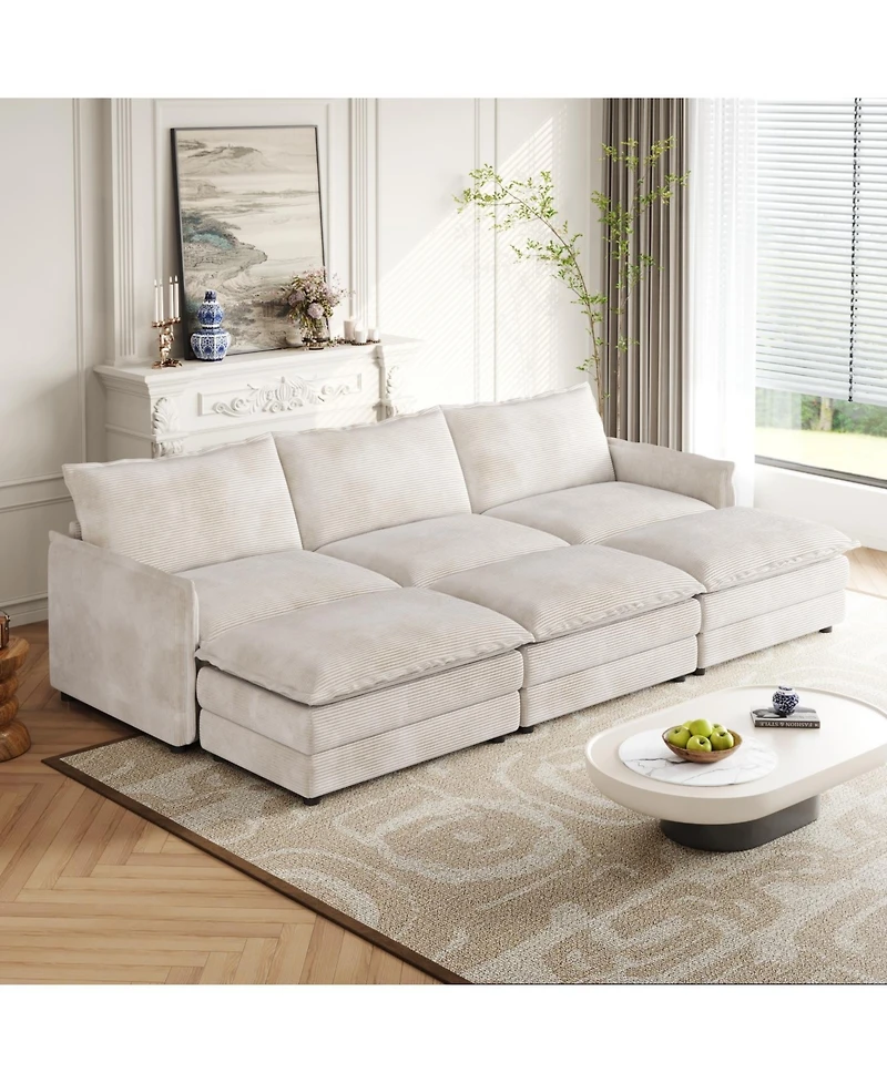 Streamdale Corduroy Cloud Sofa with Footrests & Cushions