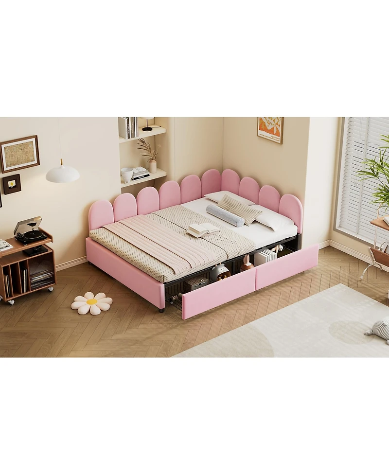 Streamdale Pink Velvet Daybed with Storage Drawers
