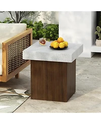 Square Side Table [Antique white top + Antique white+Natural wood frame]