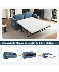 Navy Corduroy Sleeper Sofa with Mattress, Usb Ports & Storage