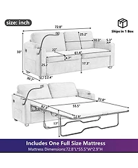 Navy Corduroy Sleeper Sofa with Mattress, Usb Ports & Storage