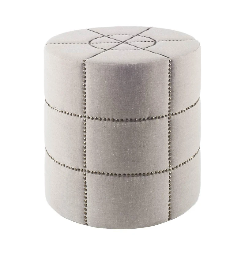 Linen Round Footstool Ottoman for Living Room Bedroom or Lounge Area Seating