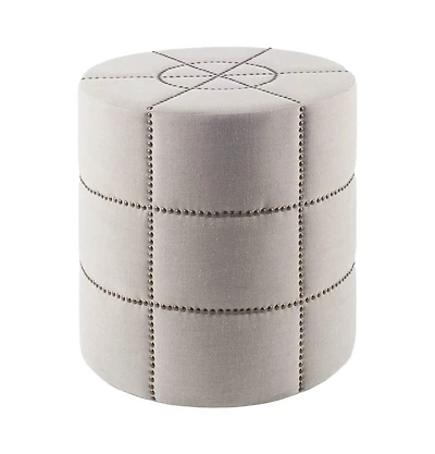 Linen Round Footstool Ottoman for Living Room Bedroom or Lounge Area Seating