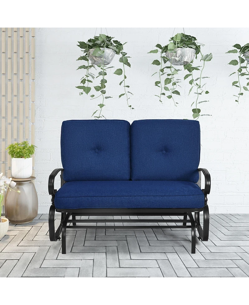 2 Seats Outdoor Swing Glider Chair with Comfortable Cushions