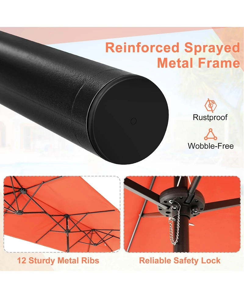 13 Feet Double-Sided Patio Twin Table Umbrella with Crank Handle-Orange