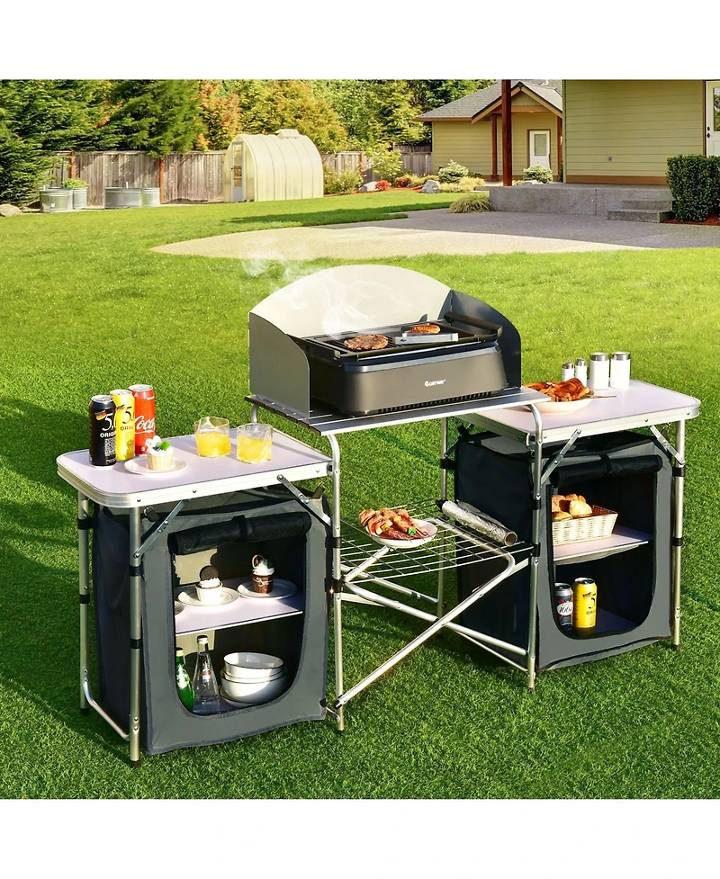 Folding Camping Table with Storage Organizer-Gray