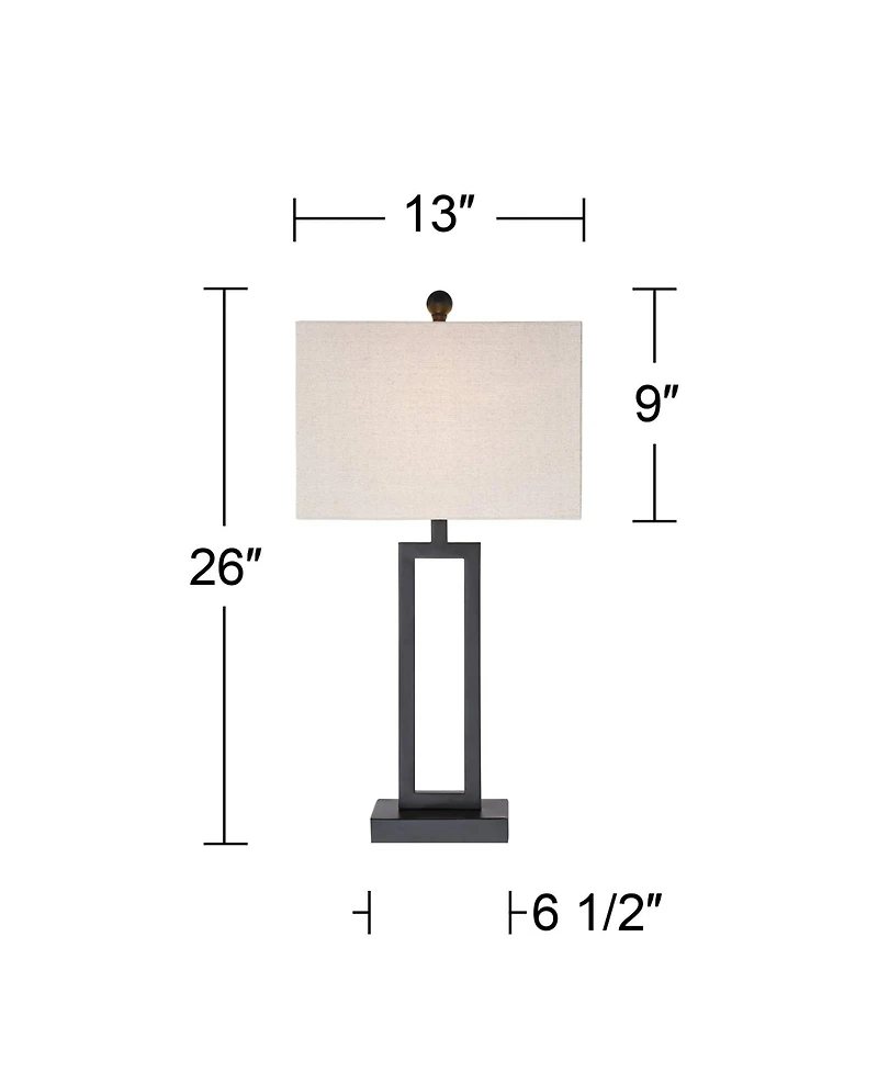 360 Lighting Aston Modern Industrial Table Lamps 26" High Set of 2 Rich Black Openwork Metal Off White Fabric Shade for Bedroom Living Room Bedsi