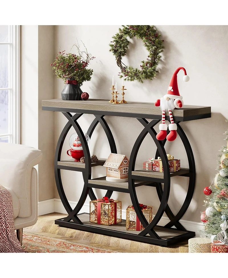 Tribesigns 39.4" Console Table, Industrial 4-Tier Sofa Table Entryway Table with Storage Shelves, Narrow Wood Accent Tables with Metal Frame for