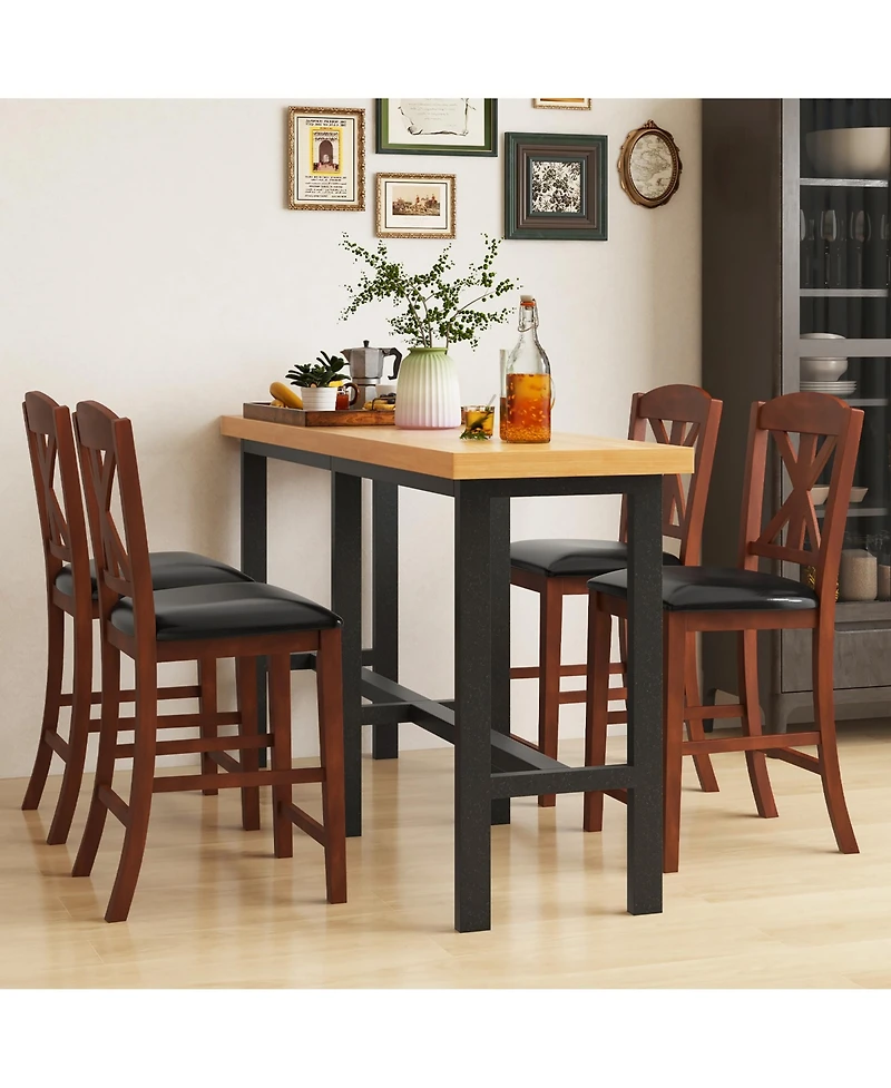 Gymax 24'' Modern Bar Stools Set of 2 w/ Hollowed High Backrest Waterproof Pu Leather