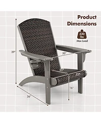 Patio Adirondack Chair with Rattan Padded Seat and Hidden Cupholder