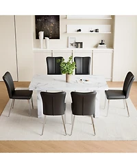 White Marble Dining Set with Black Stripe Chairs