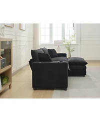Streamdale L Shape Corduroy Sofa w/ Usb, Cup Holder, Footstool - Black