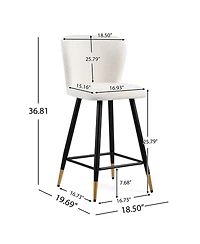 Streamdale Modern Barstool White Seats, Black Metal Legs, Gold Tips (25.79")
