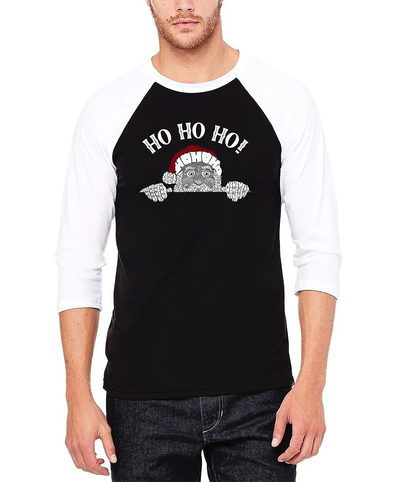 La Pop Art Men's Peeking Santa Raglan Baseball Word T-Shirt