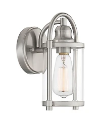 John Timberland Rustic Farmhouse Outdoor Wall Light Fixtures Set of 2 Brushed Nickel 10 1/4" Clear Glass for Exterior Barn Deck House Porch Yard