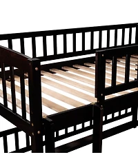 Bunk Bed With Slide, Twin Over Twin Low Bunk Bed With Fence And Ladder For Toddler Kids Teens