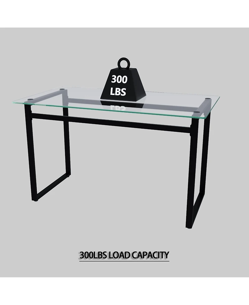 Streamdale 51" Glass Dining Table Set, Black Metal Legs & Pu Chairs