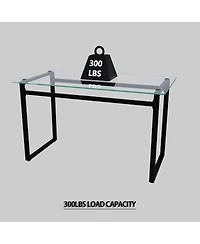 Streamdale 51" Glass Dining Table Set, Black Metal Legs & Pu Chairs