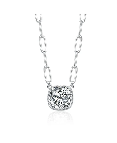 Square Bezel Set Clear Cubic Zirconia Solitaire Necklace