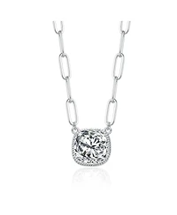 Square Bezel Set Clear Cubic Zirconia Solitaire Necklace