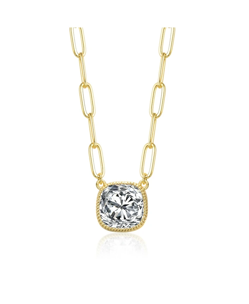 Square Bezel Set Clear Cubic Zirconia Solitaire Necklace