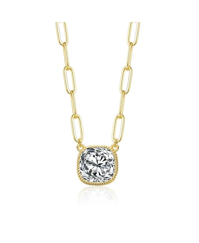 Square Bezel Set Clear Cubic Zirconia Solitaire Necklace