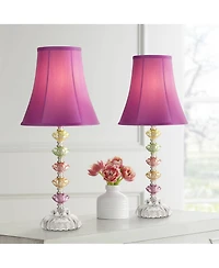 360 Lighting Bohemian Country Cottage Accent Table Lamps 21" High Set of 2 Orchid Stacked Glass Off White Bell Shade for Bedroom Living Room Beds