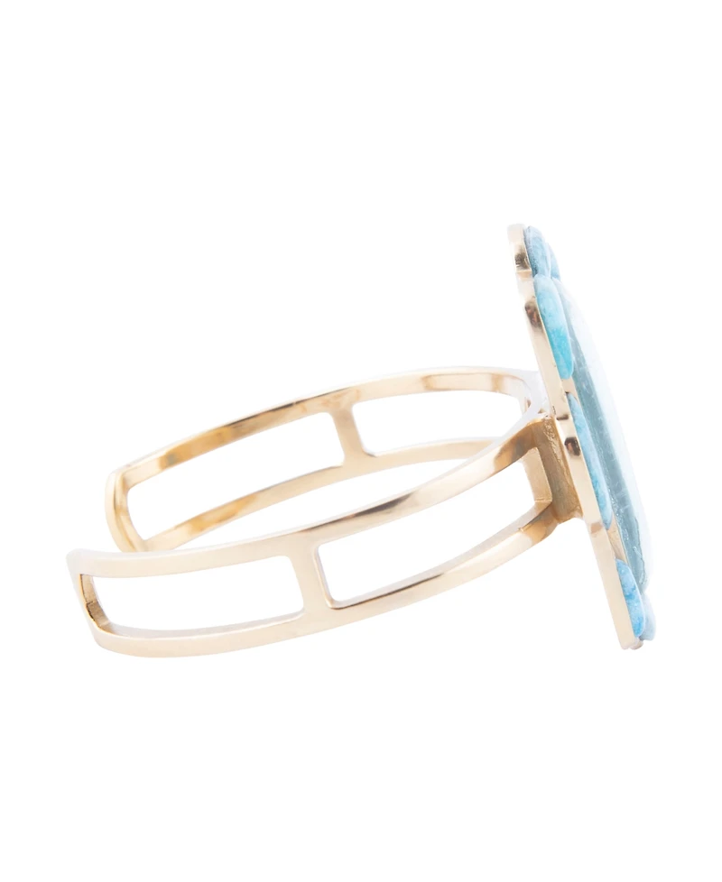 Barse Scenic Red Floral Blue Apatite Golden Cuff Bracelet
