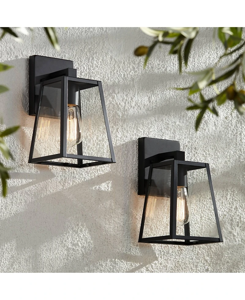 John Timberland Arrington Modern Outdoor Wall Lights Fixtures Set of 2 Mystic Black 10 3/4" Clear Glass for Exterior Barn Deck House Porch Yard P