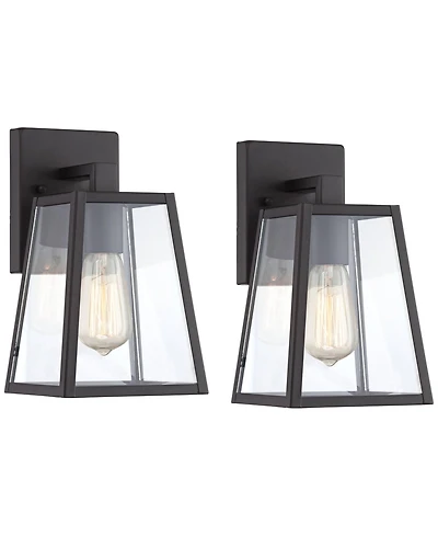 John Timberland Arrington Modern Outdoor Wall Lights Fixtures Set of 2 Mystic Black 10 3/4" Clear Glass for Exterior Barn Deck House Porch Yard P