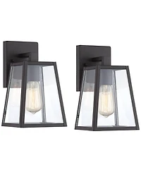 John Timberland Arrington Modern Outdoor Wall Lights Fixtures Set of 2 Mystic Black 10 3/4" Clear Glass for Exterior Barn Deck House Porch Yard P