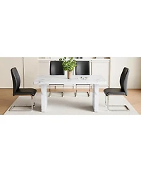 White Marble Table & 4 Black Pu Chairs - Silver Legs