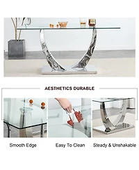 Streamdale Clear Glass Top Dining Table - Silver Legs