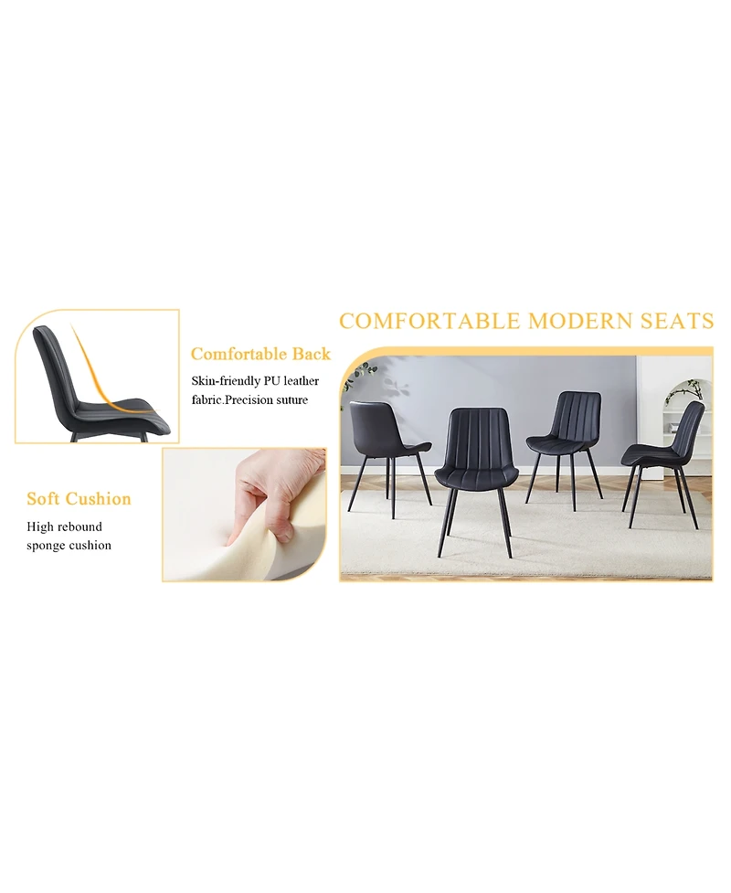 Streamdale Ergonomic Black Dining Chairs - Set of 4, Metal Legs