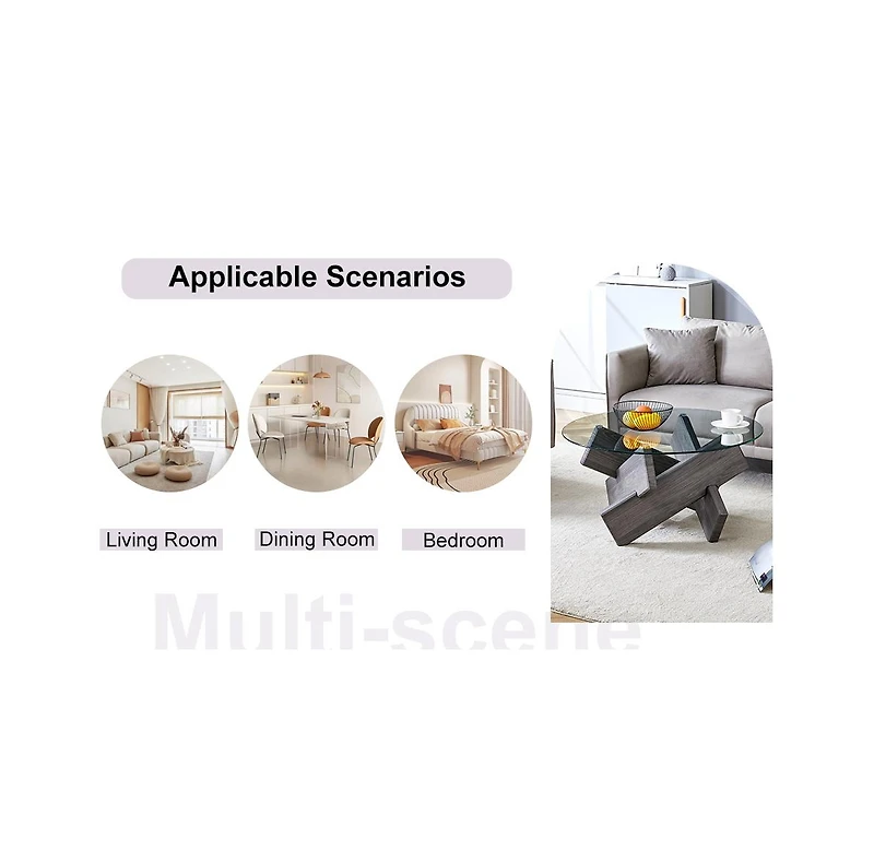 Streamdale 33.4" Round Glass Coffee Table - Grey Patterned Legs