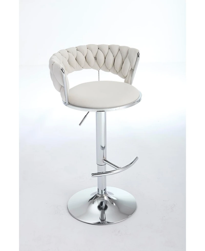 Cream Velvet Bar Stools (Set of 2) Adjustable Height