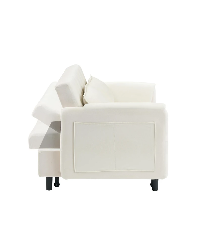 Streamdale Beige Velvet Sofa Bed - Convertible Sleeper Couch