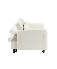 Streamdale Beige Velvet Sofa Bed - Convertible Sleeper Couch