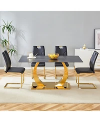 Streamdale Sintered Stone Dining Set 63" Table & 4 Black/Gold Chairs