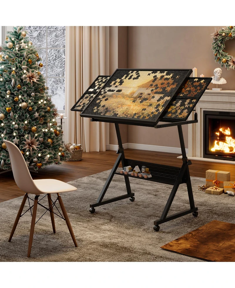 Streamdale Jigsaw Puzzle Table Board 1500pc w/ 4 Drawers (Black)