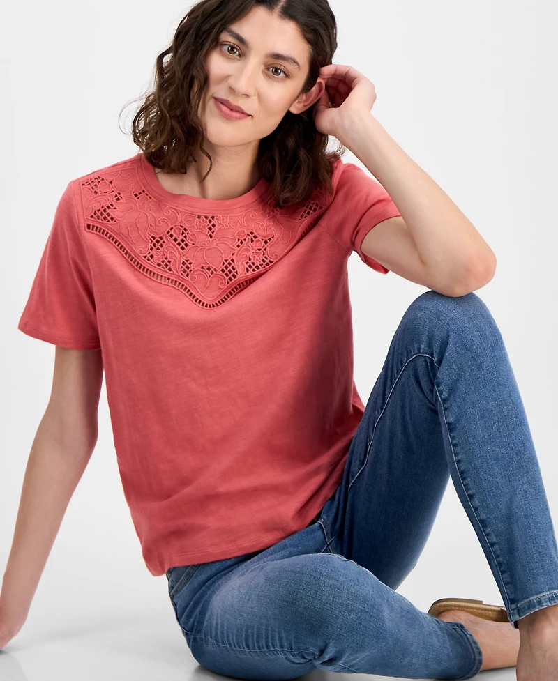 Nautica Jeans Women's Embroidered Cutout Top