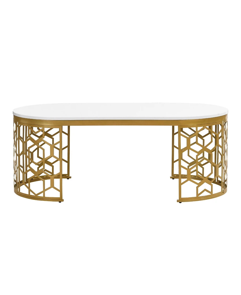 Streamdale Modern Oval Coffee Table with Cut-Out Pattern Metal Stainless Steel Frame in 47.2"