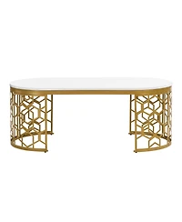 Streamdale Modern Oval Coffee Table with Cut-Out Pattern Metal Stainless Steel Frame in 47.2"