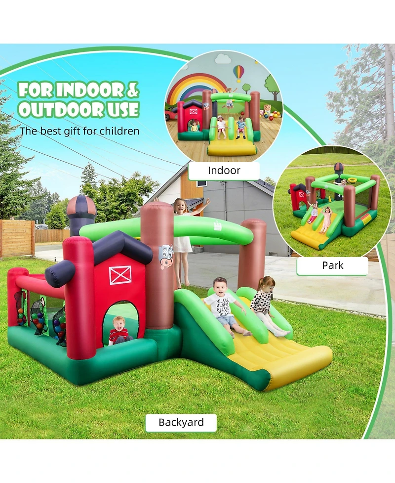 6-in-1 Inflatable Bounce House with Double Slides without Blower