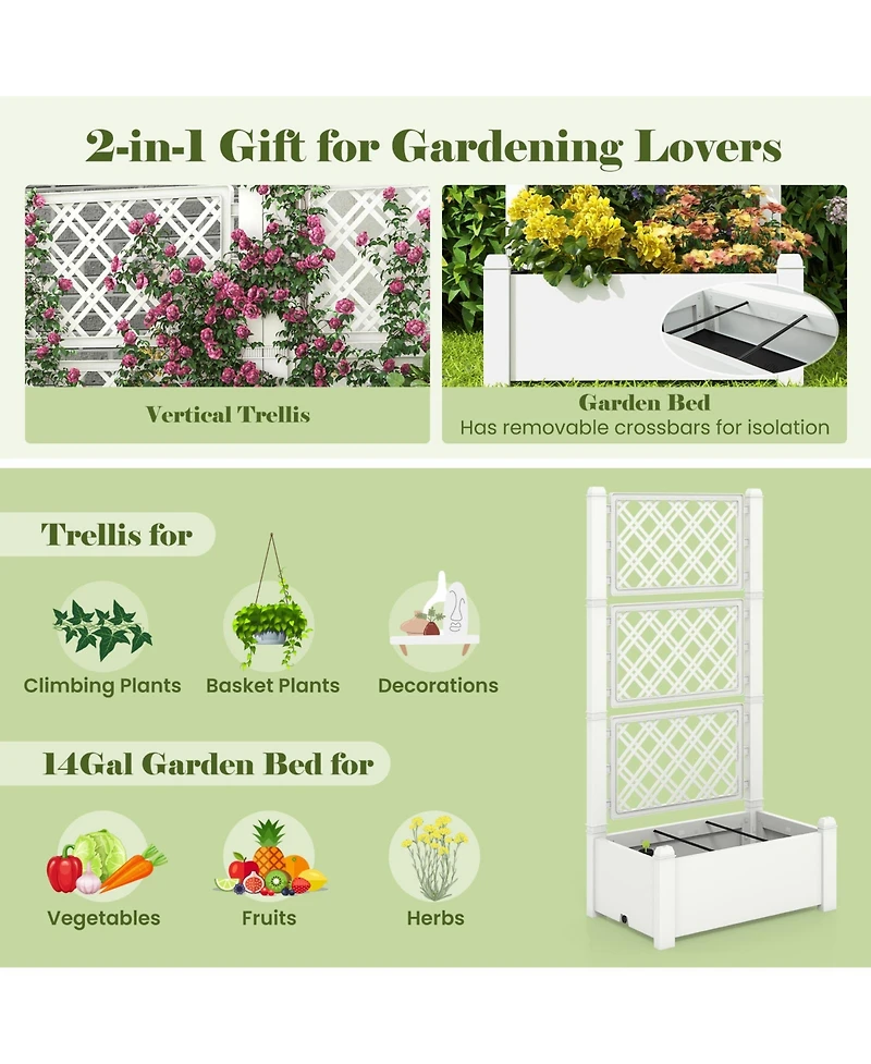 Outdoor Planter Box Self-Watering Raised Garden Bed Trellis with Water Level Indicator