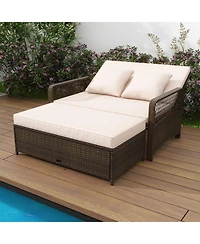 Patio Adjustable Wicker Daybed with 4-Level Backrest and Soft Cushions