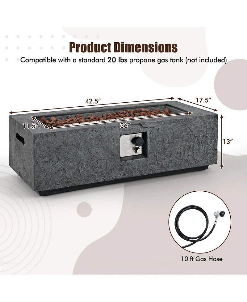 42.5 Inch 50000 Btu Fire Pit Table Set with Stainless Steel Burner